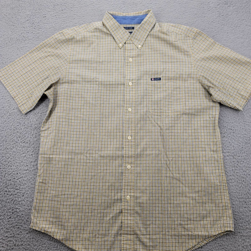 Chaps Shirt Mens Large Yellow plaid Button Down Short Sleeve Classiccore Logo